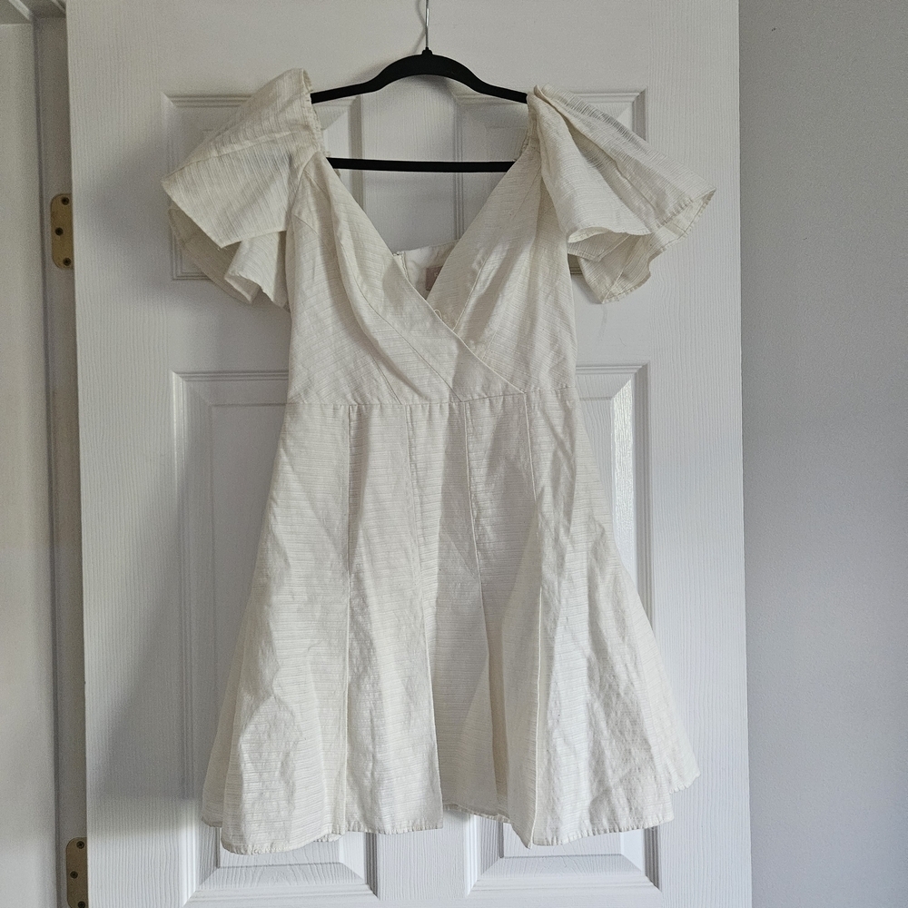KEEPSAKE the Label Cream Flutter Sleeve Mini Dress